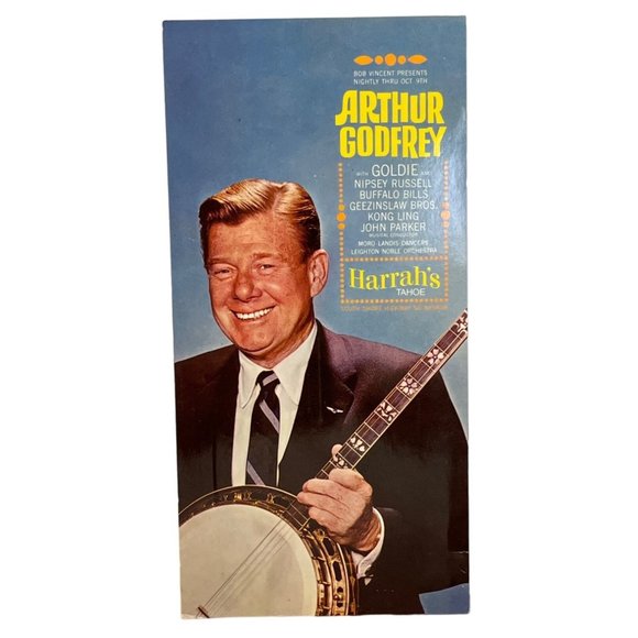 1963 Authur Godfrey at Harrahs Lake Tahoe Casino Hotel Vintage Postcard Handbill - Picture 1 of 4
